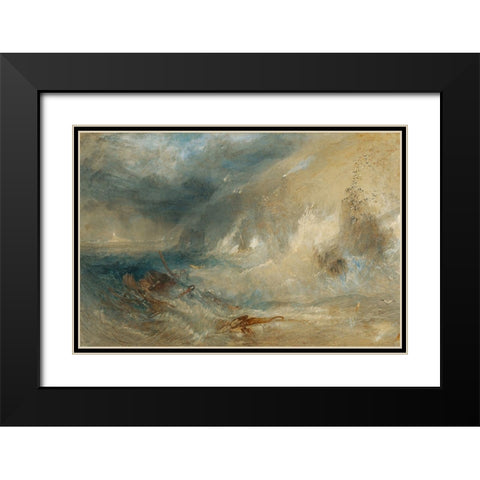 Long Ships Lighthouse, Lands End Black Modern Wood Framed Art Print with Double Matting by Turner, Joseph Mallord William