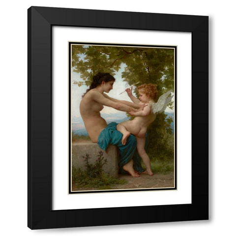 A Young Girl Defending Herself against Eros Black Modern Wood Framed Art Print with Double Matting by Bouguereau, William-Adolphe