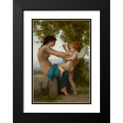 A Young Girl Defending Herself against Eros Black Modern Wood Framed Art Print with Double Matting by Bouguereau, William-Adolphe