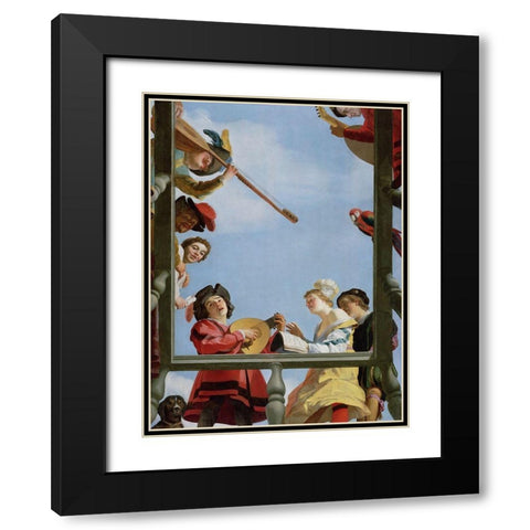 Musical Group on a Balcony Black Modern Wood Framed Art Print with Double Matting by van Honthorst, Gerrit
