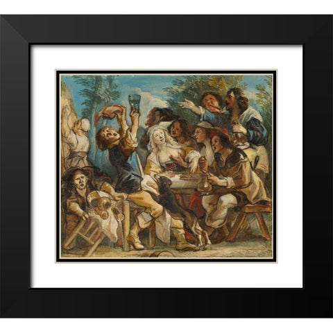 A Merry Company Black Modern Wood Framed Art Print with Double Matting by Jordaens, Jacob