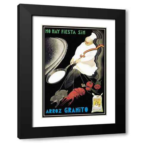 Cooks: No Hay Fiesta Sin Arroz Granito Black Modern Wood Framed Art Print with Double Matting by Anonymous