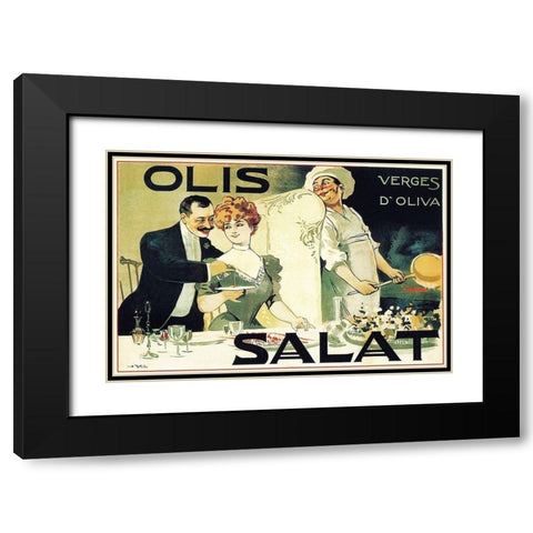 Cooks: Olis Salat - Verges dOliva Black Modern Wood Framed Art Print with Double Matting by Norlind, E.