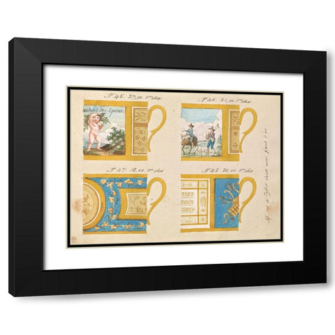 Quatre tasses avec fond dor, ca. 1800-1820 Black Modern Wood Framed Art Print with Double Matting by Honore
