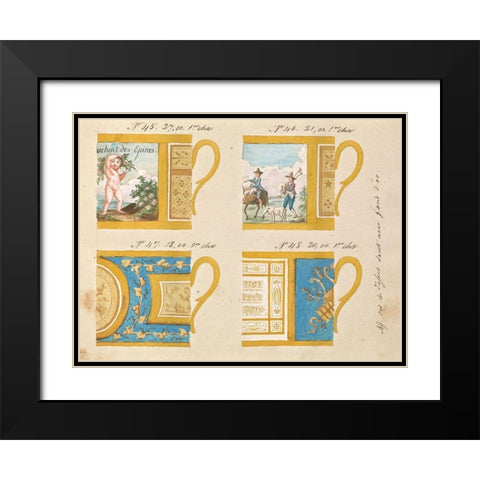 Quatre tasses avec fond dor, ca. 1800-1820 Black Modern Wood Framed Art Print with Double Matting by Honore