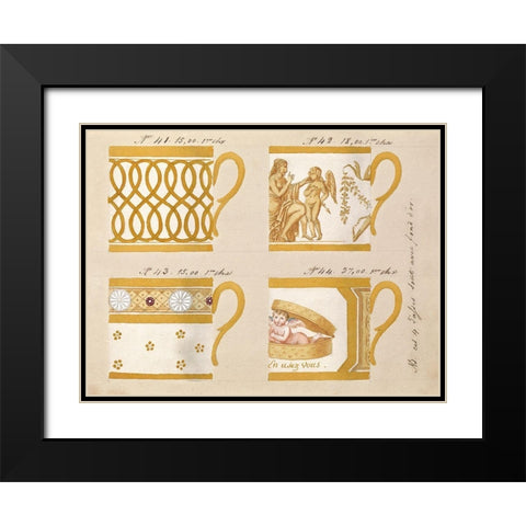 Quatre tasses avec fond dor, ca. 1800-1820 Black Modern Wood Framed Art Print with Double Matting by Honore
