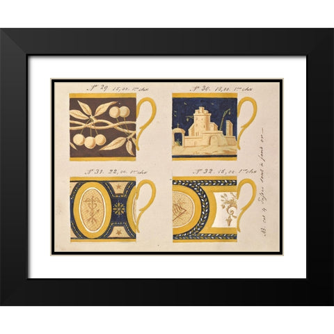 Quatre tasses a fond or, ca. 1800-1820 Black Modern Wood Framed Art Print with Double Matting by Honore