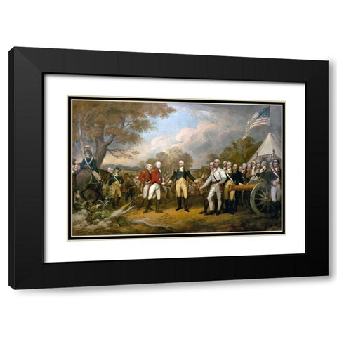 Surrender of General Burgoyne Black Modern Wood Framed Art Print with Double Matting by Trumbull, John
