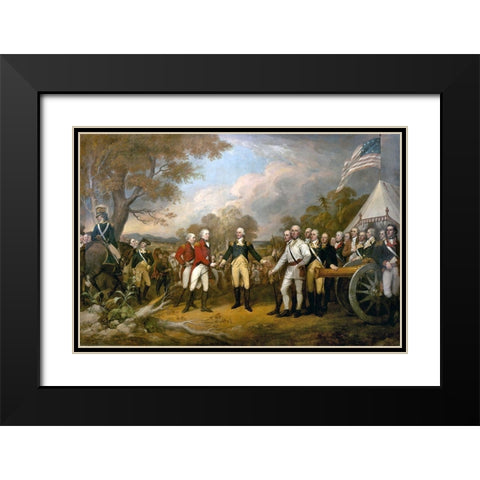 Surrender of General Burgoyne Black Modern Wood Framed Art Print with Double Matting by Trumbull, John