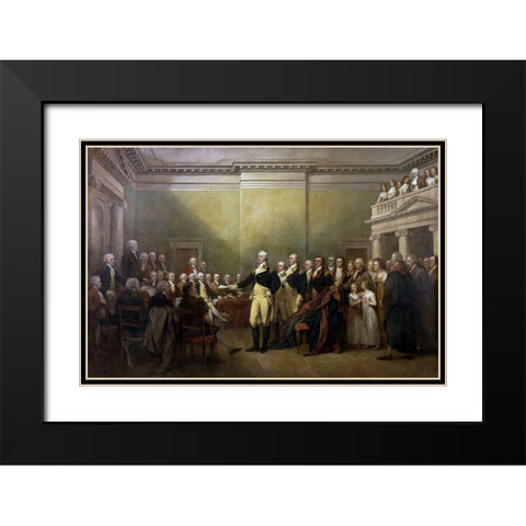 General George Washington Resigning his Commission Black Modern Wood Framed Art Print with Double Matting by Trumbull, John