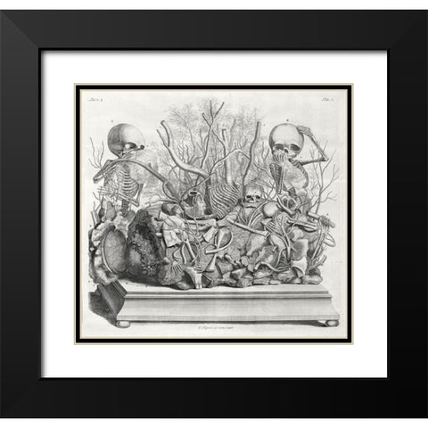 Diorama of fetal skeletons arranged with various internal organs Black Modern Wood Framed Art Print with Double Matting by Huyberts, Cornelis