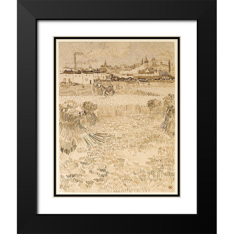 Arles:  View from the Wheatfields Black Modern Wood Framed Art Print with Double Matting by van Gogh, Vincent