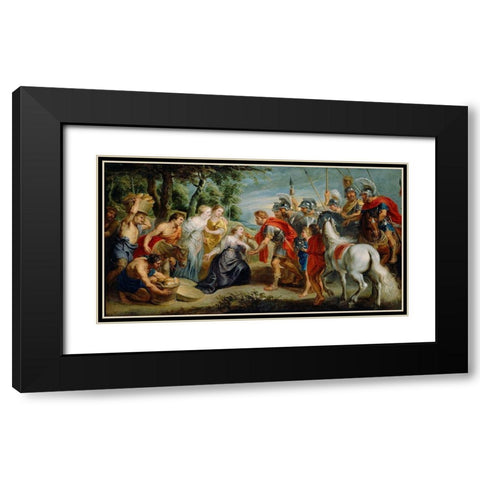 David Meeting Abigail Black Modern Wood Framed Art Print with Double Matting by Rubens, Peter Paul