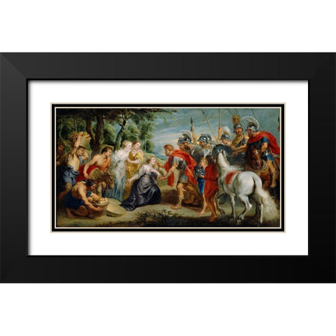 David Meeting Abigail Black Modern Wood Framed Art Print with Double Matting by Rubens, Peter Paul