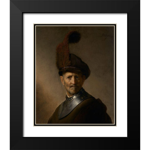 An Old Man in Military Costume Black Modern Wood Framed Art Print with Double Matting by van Rijn, Rembrandt Harmensz
