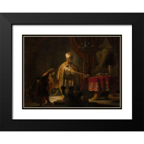Daniel and Cyrus Before the Idol Bel Black Modern Wood Framed Art Print with Double Matting by van Rijn, Rembrandt Harmensz