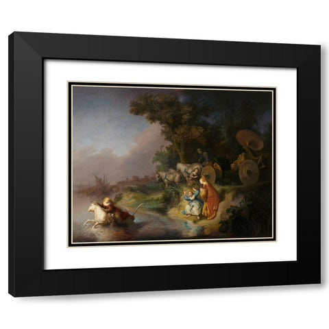 The Abduction of Europa Black Modern Wood Framed Art Print with Double Matting by van Rijn, Rembrandt Harmensz