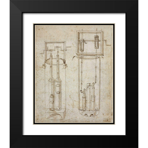 Folio 5: two piston pumps Black Modern Wood Framed Art Print with Double Matting by Martini, Francesco di Giorgio
