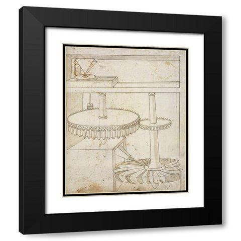 Folio 44: mill powered by horizontal wheel Black Modern Wood Framed Art Print with Double Matting by Martini, Francesco di Giorgio