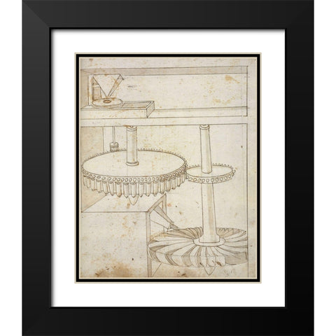 Folio 44: mill powered by horizontal wheel Black Modern Wood Framed Art Print with Double Matting by Martini, Francesco di Giorgio