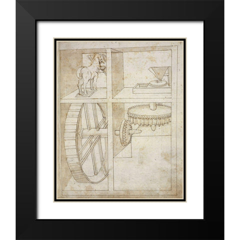 Folio 43: mill powered by horse Black Modern Wood Framed Art Print with Double Matting by Martini, Francesco di Giorgio