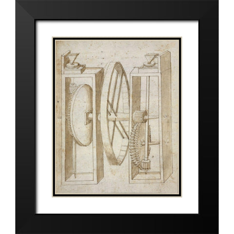 Two mills with wheel between Black Modern Wood Framed Art Print with Double Matting by Martini, Francesco di Giorgio