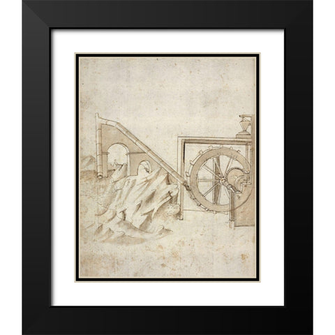 Folio 13: mill powered by water from siphon Black Modern Wood Framed Art Print with Double Matting by Martini, Francesco di Giorgio