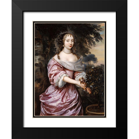 Portrait of a Woman Black Modern Wood Framed Art Print with Double Matting by Mytens, Jan