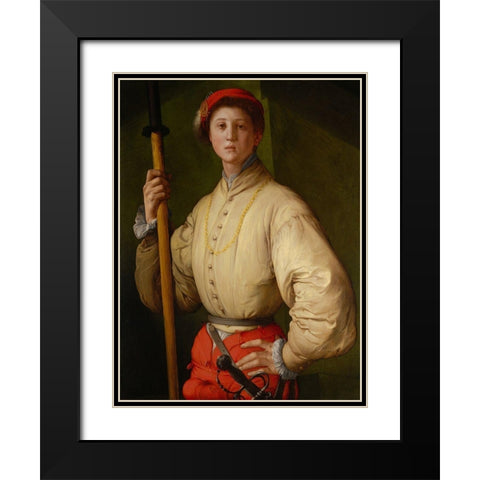 Portrait of a Halberdier (Francesco Guardi?) Black Modern Wood Framed Art Print with Double Matting by Pontormo (Jacopo Carucci)