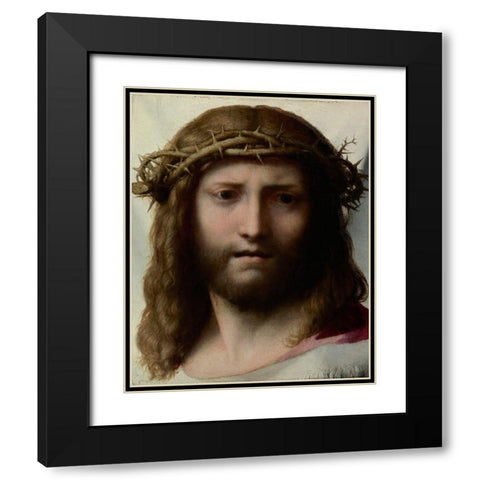 Head of Christ Black Modern Wood Framed Art Print with Double Matting by Allegri, Antonio