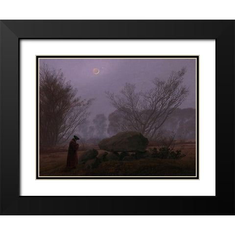 A Walk at Dusk Black Modern Wood Framed Art Print with Double Matting by Friedrich, Caspar David
