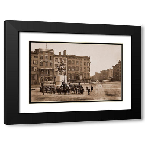14th Street with Union Square and Washington Monument, about 1855 Black Modern Wood Framed Art Print with Double Matting by Holmes, Silas A.