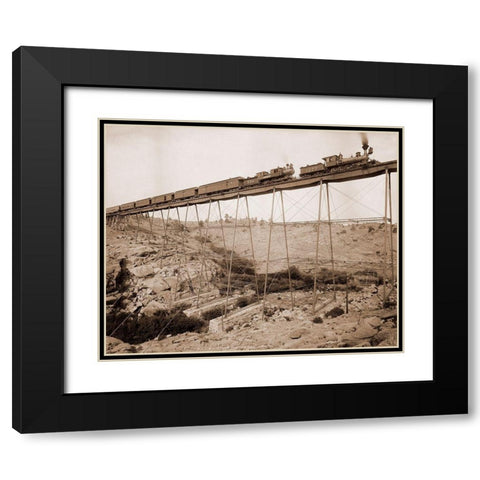 Dale Creek Bridge, Wyoming, Union Pacific Railway, 1885 Black Modern Wood Framed Art Print with Double Matting by Jackson, William Henry