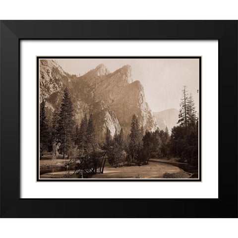 Further Up the Valley, The Three Brothers, the highest, 3,830 ft., Yosemite, California, 1866 Black Modern Wood Framed Art Print with Double Matting by Watkins, Carleton
