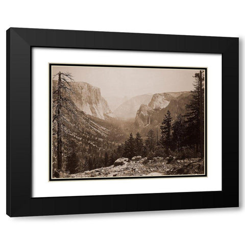 The Yosemite Valley from Inspiration Pt. Mariposa Trail, 1865-1866 Black Modern Wood Framed Art Print with Double Matting by Watkins, Carleton