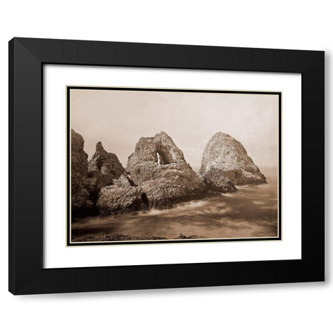 Sugarloaf Islands at Fishermans Bay, Farallon Islands, San Francisco, California, 1869 Black Modern Wood Framed Art Print with Double Matting by Watkins, Carleton