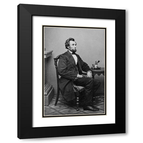 President Abraham Lincoln, Washington D.C., 1865 Black Modern Wood Framed Art Print with Double Matting by Brady, Mathew B.