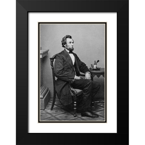 President Abraham Lincoln, Washington D.C., 1865 Black Modern Wood Framed Art Print with Double Matting by Brady, Mathew B.