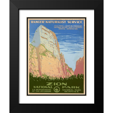 Zion National Park, ca. 1938 Black Modern Wood Framed Art Print with Double Matting by Ranger Naturalist Service