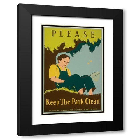 Please Keep the Park Clean, 1938 Black Modern Wood Framed Art Print with Double Matting by Clough, Stanley Thomas