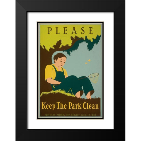 Please Keep the Park Clean, 1938 Black Modern Wood Framed Art Print with Double Matting by Clough, Stanley Thomas