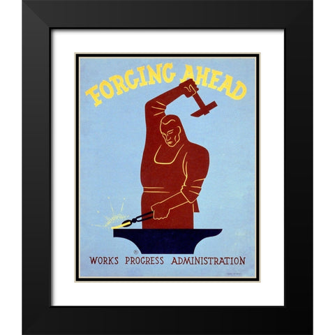 Forging ahead Works Progress Administration Black Modern Wood Framed Art Print with Double Matting by Herzog, Harry