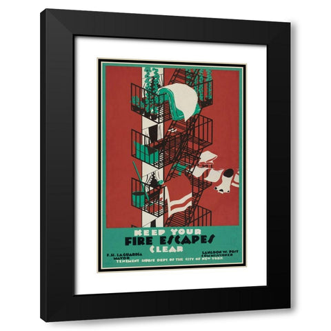 Keep your fire escapes clear Black Modern Wood Framed Art Print with Double Matting by WPA