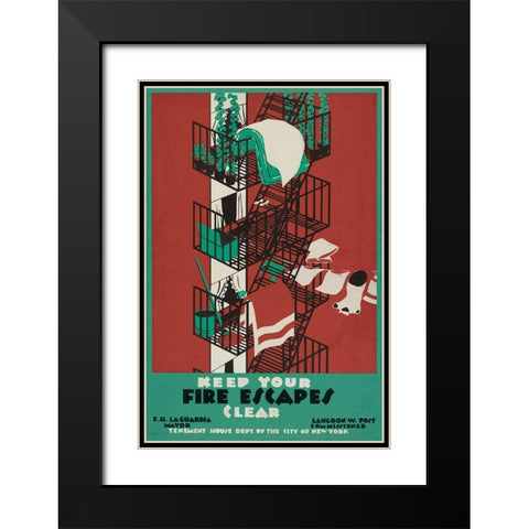 Keep your fire escapes clear Black Modern Wood Framed Art Print with Double Matting by WPA
