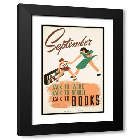 September - back to work - back to school - back to BOOKS Black Modern Wood Framed Art Print with Double Matting by WPA