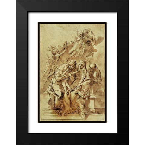 Holy Family with Saint Anne (recto); Figure Sketches (verso) Black Modern Wood Framed Art Print with Double Matting by Testa, Pietro