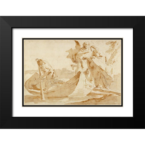 Flight into Egypt (recto); Various Studies (verso) Black Modern Wood Framed Art Print with Double Matting by Tiepolo, Giovanni Battista