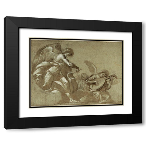 Angel Musicians (recto); Head Studies (verso) Black Modern Wood Framed Art Print with Double Matting by Morazzone (Pie Francesco Mazzuchelli)