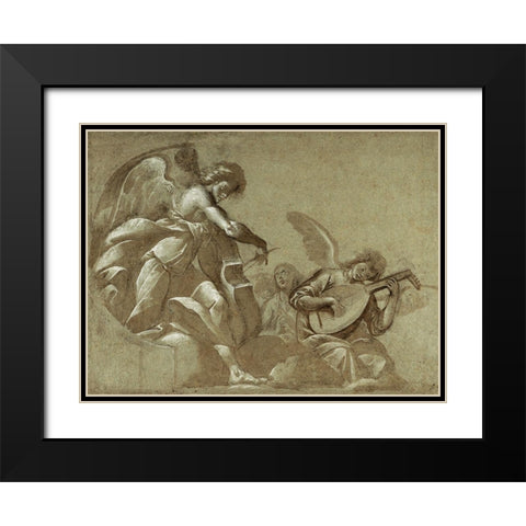 Angel Musicians (recto); Head Studies (verso) Black Modern Wood Framed Art Print with Double Matting by Morazzone (Pie Francesco Mazzuchelli)