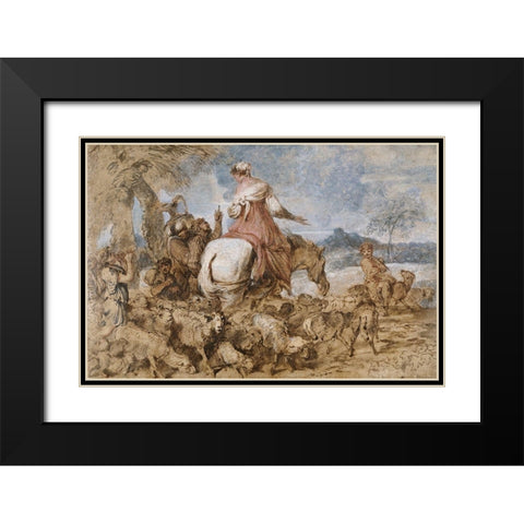 Pastoral Journey Black Modern Wood Framed Art Print with Double Matting by Castiglione, Giovanni Benedetto